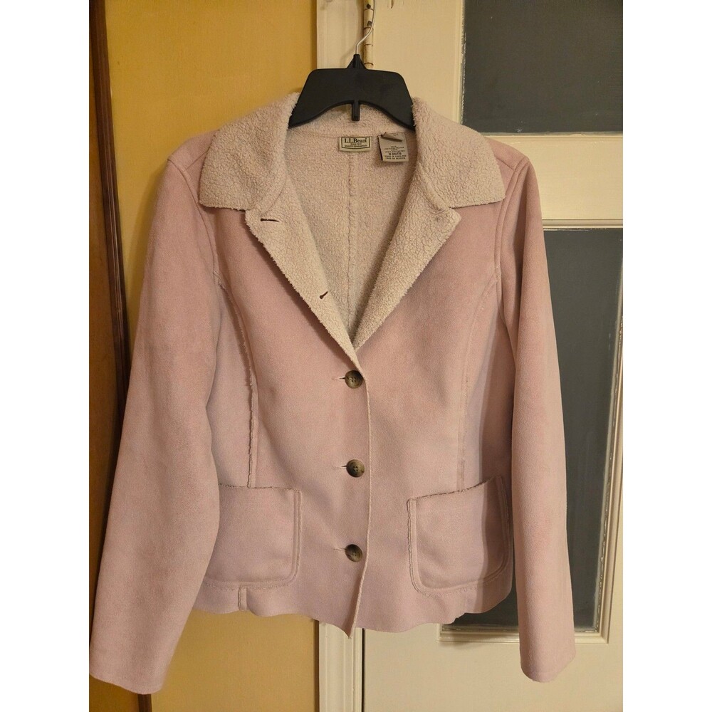 L.L.Bean Vintage Pink Suede Sherpa Lined Blazer Jacket Women's Size M